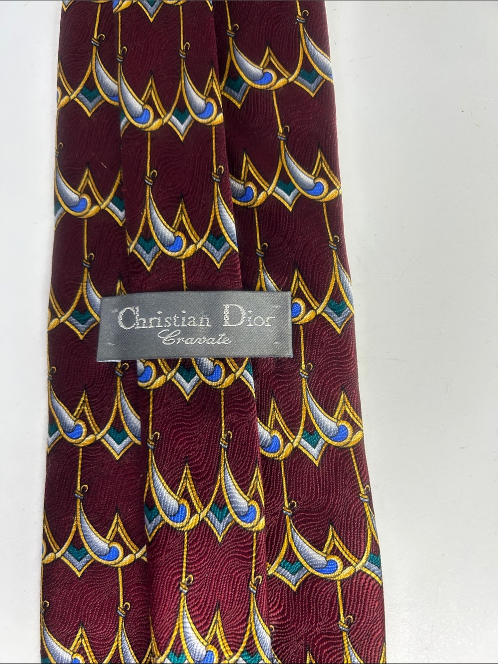 Designer Christian Dior Cravatte Silk Burgundy Hook Print Design